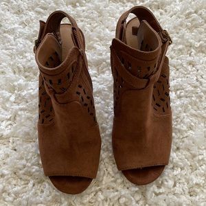 Madden Girl Brown Suede Peep Toe Booties